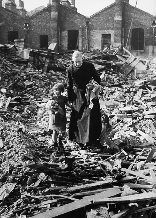 Framed Print : Priest And Child On Bomb Site Framed Print : Priest And Child On Bomb Site