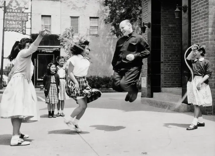 Framed Print : Priest Jumps Rope W / Chinese Girls Framed Print : Priest Jumps Rope W / Chinese Girls