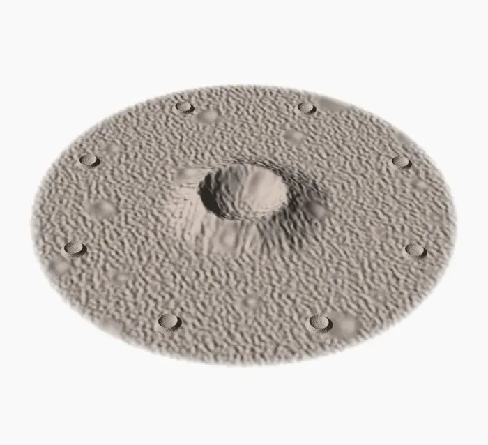 Framed Print : Primary crater surround by a ring of secondary craters, digital illustration Framed Print : Primary crater surround by a ring of secondary craters, digital illustration