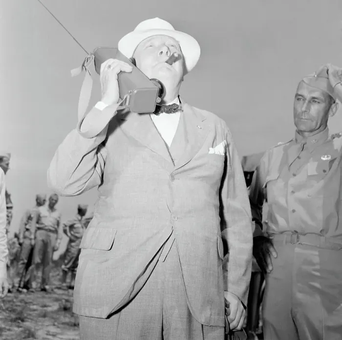 Framed Print : Prime Minister Winston Churchill with Walkie Talkie Framed Print : Prime Minister Winston Churchill with Walkie Talkie
