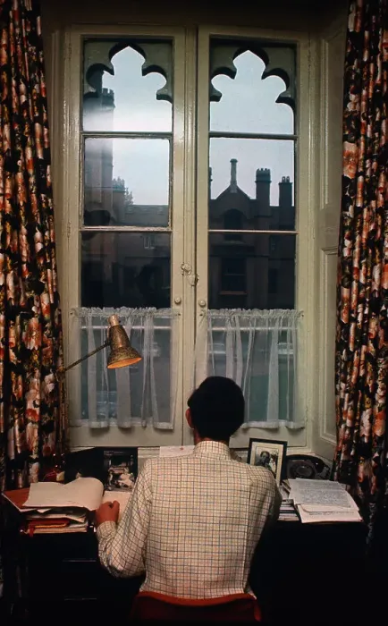 Framed Print : Prince Charles Sitting at Desk with Back to Camera Framed Print : Prince Charles Sitting at Desk with Back to Camera