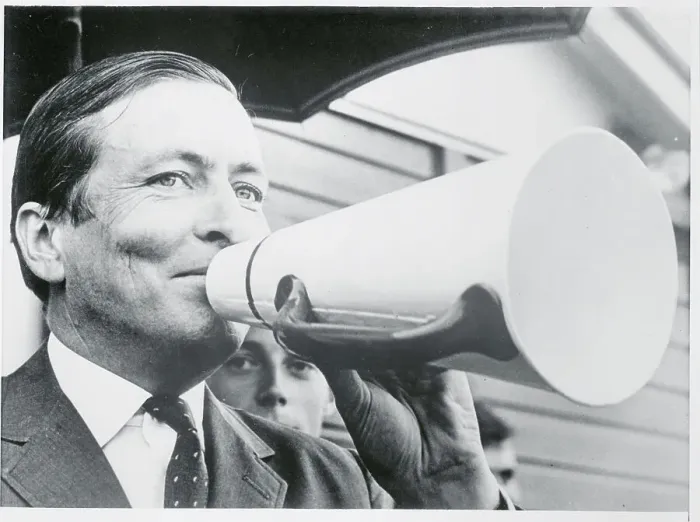 Framed Print : Prince Claus of the Netherlands with Megaphone Framed Print : Prince Claus of the Netherlands with Megaphone