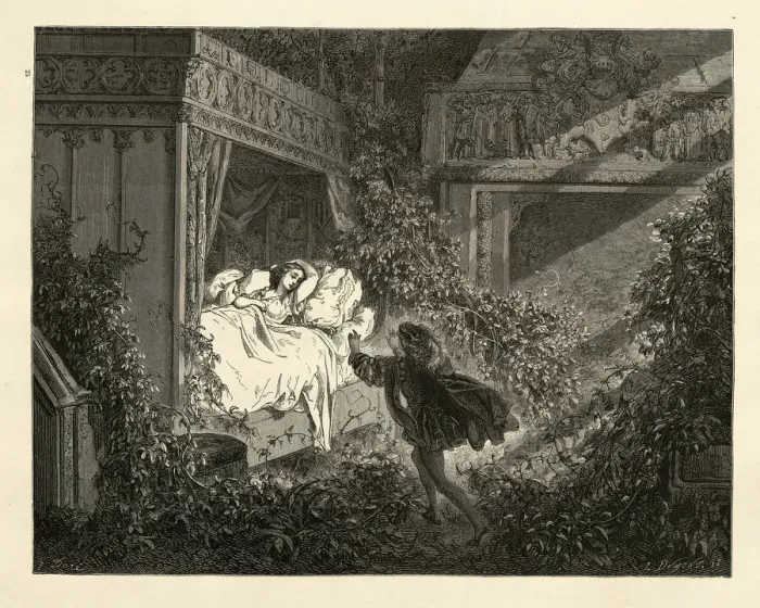 Framed Print : The prince discovering Sleeping Beauty, Perraults Fairy Tales Framed Print : The prince discovering Sleeping Beauty, Perraults Fairy Tales