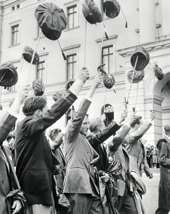 Framed Print : Prince Harald Cheering with Fellow Students