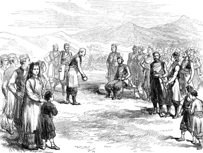 Framed Print : The Prince of Montenegro and his team of advisors have gathered in the open air Framed Print : The Prince of Montenegro and his team of advisors have gathered in the open air