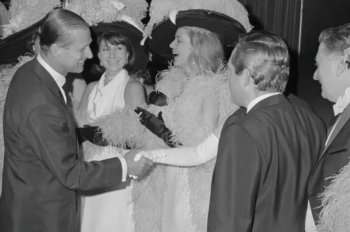 Framed Print : Prince Philip Clasping Hands with Lauren Bacall Framed Print : Prince Philip Clasping Hands with Lauren Bacall