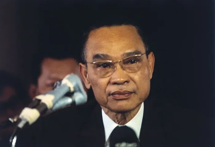 Framed Print : Prince Sisowath Sirik Matak During Press Conference at Presidential Palace
