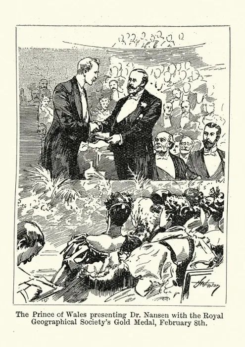 Framed Print : Prince of Wales presenting Dr Fridtjof Nansen with the Royal Geographical Societys Gold