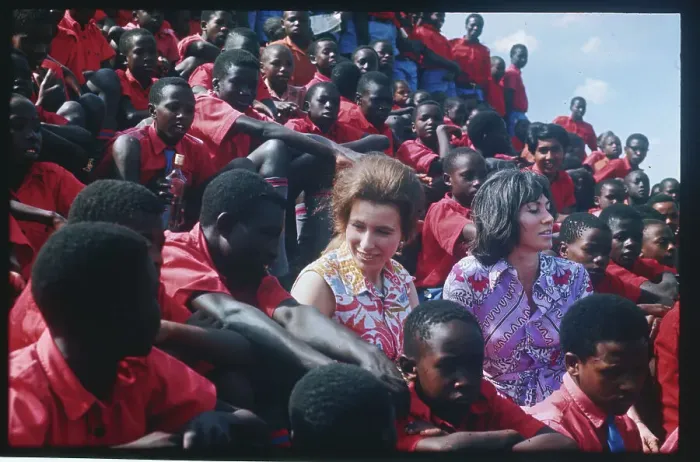 Framed Print : Princess Anne Conversing in Group of Young Kenyans Framed Print : Princess Anne Conversing in Group of Young Kenyans