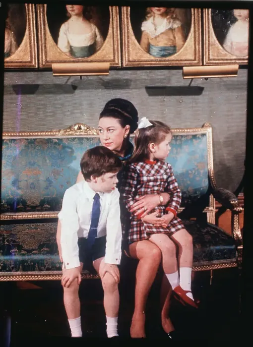 Framed Print : Princess Margaret and Children Sitting on Love Seat Framed Print : Princess Margaret and Children Sitting on Love Seat