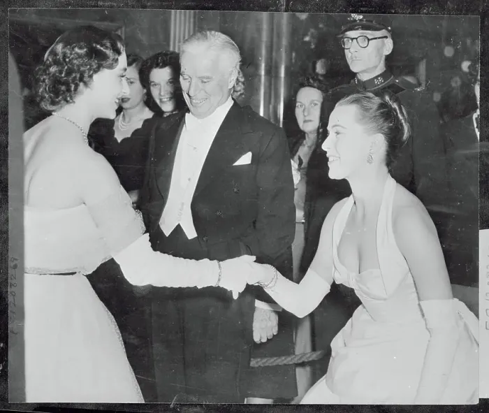 Framed Print : Princess Margaret Shaking Hands with Charlie Chaplin Framed Print : Princess Margaret Shaking Hands with Charlie Chaplin