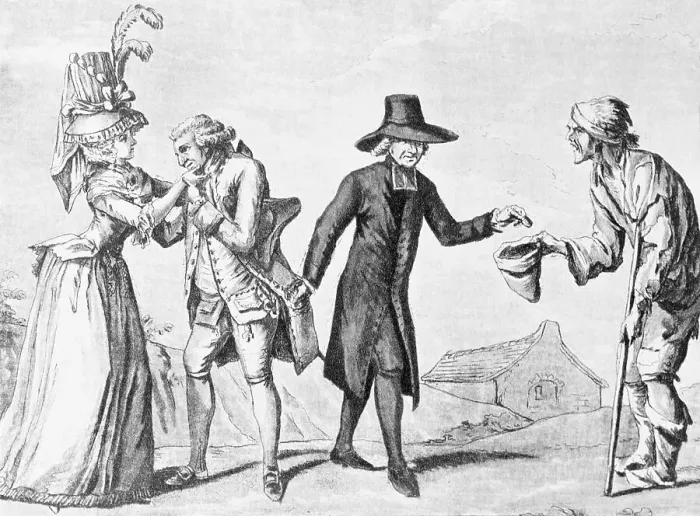 Framed Print : Print of a Clergyman Stealing from the Rich to Give to the Poor Framed Print : Print of a Clergyman Stealing from the Rich to Give to the Poor