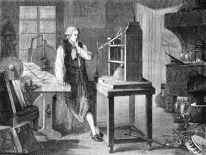 Framed Print : Print Depicting James Watt Studying Improvements to the Newcomen Steam Engine Framed Print : Print Depicting James Watt Studying Improvements to the Newcomen Steam Engine