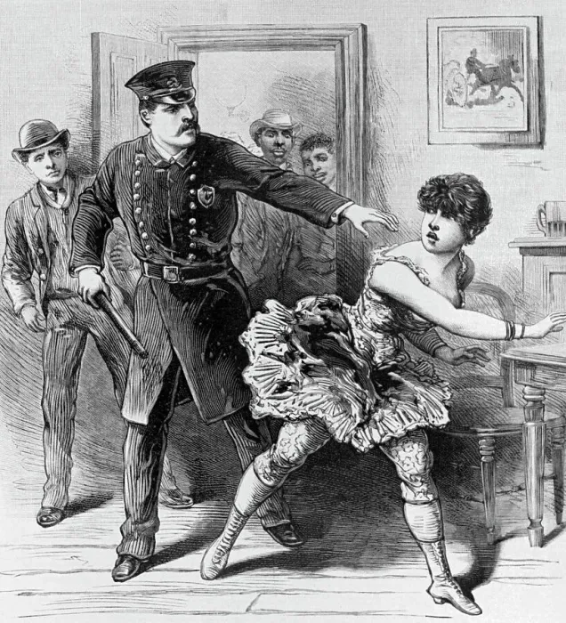 Framed Print : Print Depicting a Policeman Arresting a Prostitute Framed Print : Print Depicting a Policeman Arresting a Prostitute