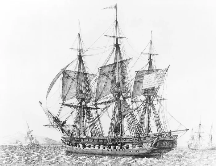 Framed Print : Print Depicting the USS Constitution Escaping from a British Squadron Framed Print : Print Depicting the USS Constitution Escaping from a British Squadron