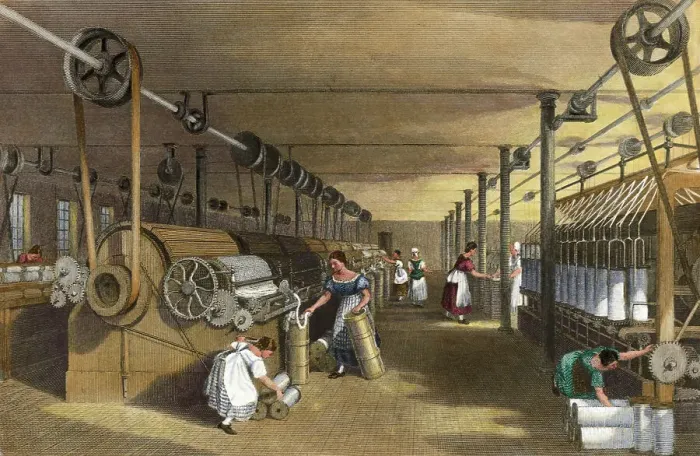 Framed Print : Print Depicting Workers at a Textile Factory