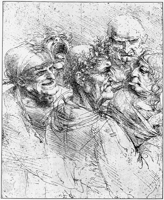 Framed Print : Print After a Drawing of Five Characters in a Comic Scene by Leonardo da Vinci Framed Print : Print After a Drawing of Five Characters in a Comic Scene by Leonardo da Vinci