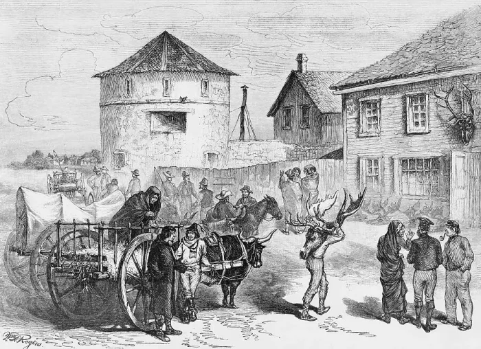 Framed Print : Print of Manitoba Traders in 1879 by William A. Rogers