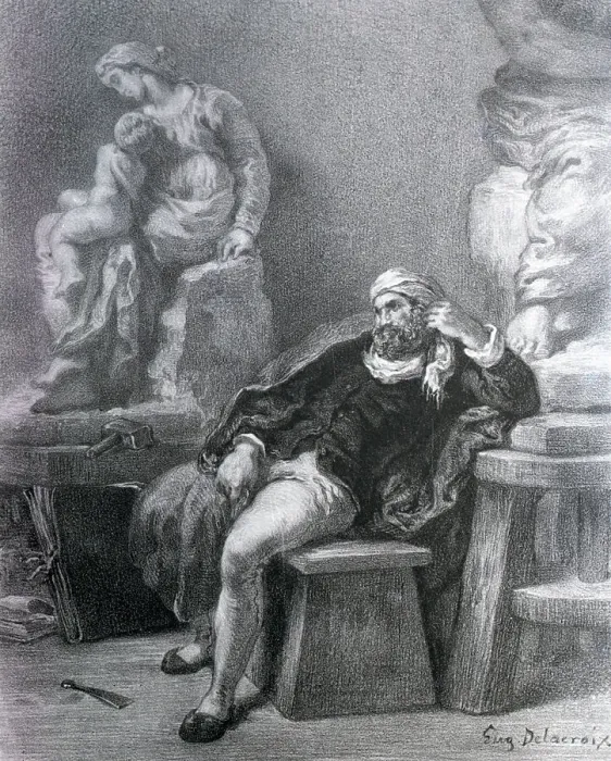 Framed Print : Print of Michelangelo in His Studio by Eugene Delacroix Framed Print : Print of Michelangelo in His Studio by Eugene Delacroix