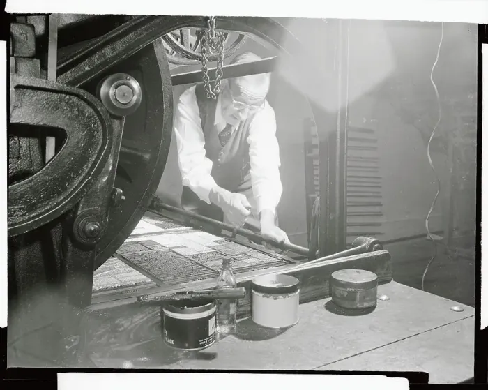 Framed Print : Printer Working on Typeset Machinery Framed Print : Printer Working on Typeset Machinery