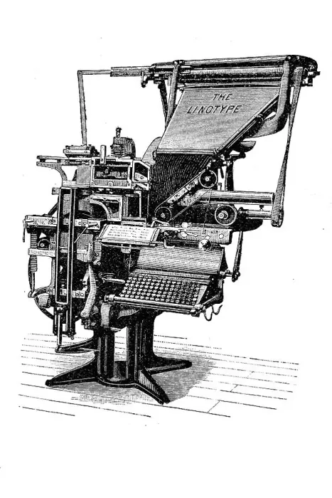 Framed Print : Printers, Linotype typesetting machine from Mergenthaler Setzmaschinenfabrik, Germany, digitally restored reproduction of an original from the 19th century Framed Print : Printers, Linotype typesetting machine from Mergenthaler Setzmaschinenfabrik, Germany, digitally restored reproduction of an original from the 19th century