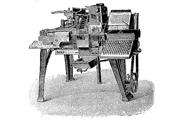 Printing technique, Monoline typesetting machine from the Gustav fisherman machine factory in Berlin, Germany, digitally restored reproduction of an original from the 19th century