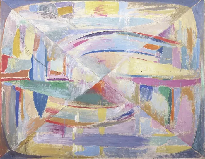 Framed Print : Prisms, by Romolo Romani, 1909, 20th Century, oil and tempera on framed paper, 80, 5 x 102 cm Framed Print : Prisms, by Romolo Romani, 1909, 20th Century, oil and tempera on framed paper, 80, 5 x 102 cm