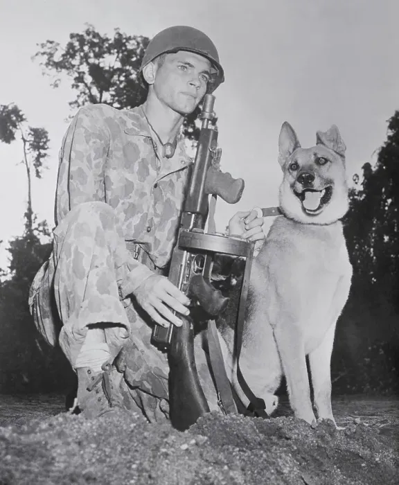 Framed Print : Private Finley with Dog Framed Print : Private Finley with Dog