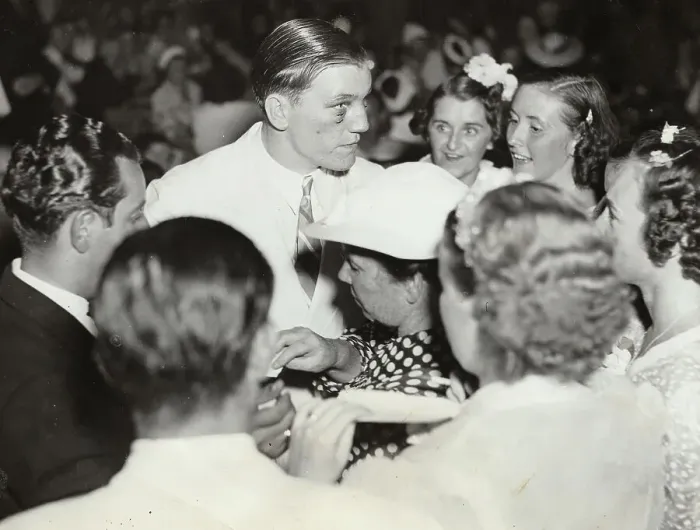 Framed Print : Prize Fighter Tommy Farr Being Mobbed by Fans Framed Print : Prize Fighter Tommy Farr Being Mobbed by Fans