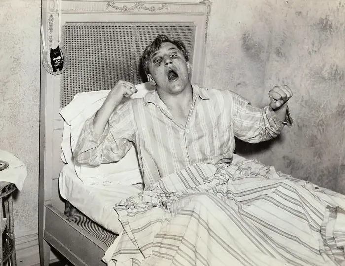 Framed Print : Prize Fighter Tommy Farr Yawning in Bed Framed Print : Prize Fighter Tommy Farr Yawning in Bed