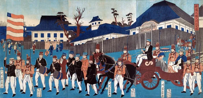 Framed Print : Procession of Foreigners in Yokohama Framed Print : Procession of Foreigners in Yokohama