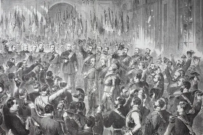 Framed Print : The Proclamation of the German Empire in the Gallery of Mirrors at the Palace of Versailles on 18 January 1871, France, during the Franco-Prussian War of 1870-1871, Historical, digitally restored reproduction of a 19th century original Framed Print : The Proclamation of the German Empire in the Gallery of Mirrors at the Palace of Versailles on 18 January 1871, France, during the Franco-Prussian War of 1870-1871, Historical, digitally restored reproduction of a 19th century original