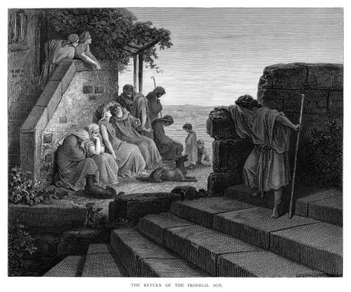 Framed Print : The prodigal son engraving 1870 Framed Print : The prodigal son engraving 1870