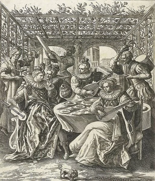 The prodigal wastes his money, Antwerp, 1585, Belgium, Historical, digitally restored reproduction from a 19th century original