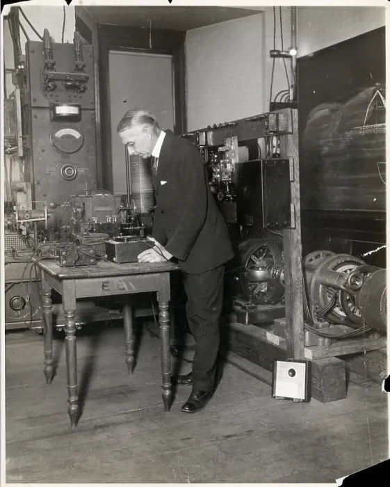 Framed Print : Prof Slichter Looks At Motor In Lab