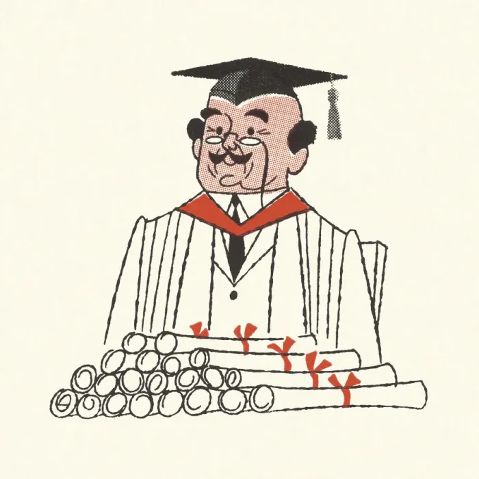 Framed Print : Professor with Diplomas Framed Print : Professor with Diplomas