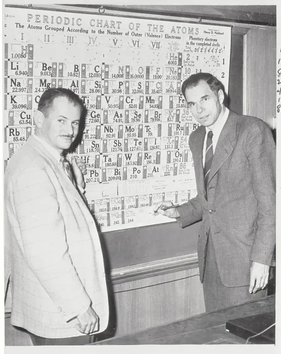 Framed Print : Professors Pointing to Periodic Chart Framed Print : Professors Pointing to Periodic Chart