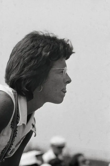 Framed Print : Profile of Billie Jean King in Pausing Stance During Tennis Match Framed Print : Profile of Billie Jean King in Pausing Stance During Tennis Match