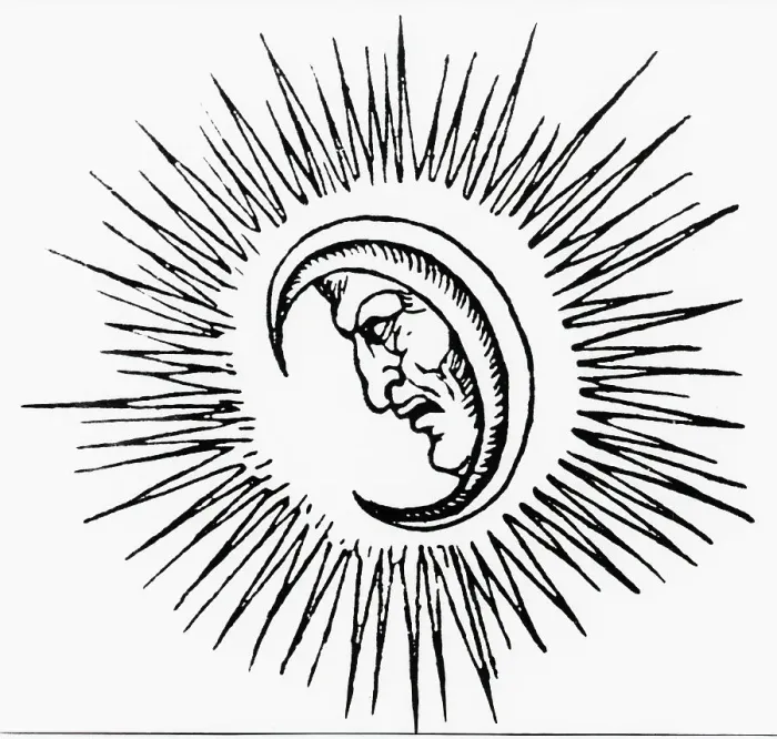 Framed Print : Profile Face In Crescent Moon--Woodcut Framed Print : Profile Face In Crescent Moon--Woodcut