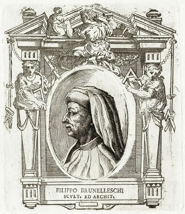 Framed Print : Profile of Fillippo Brunelleschi on Architectural Framing Framed Print : Profile of Fillippo Brunelleschi on Architectural Framing