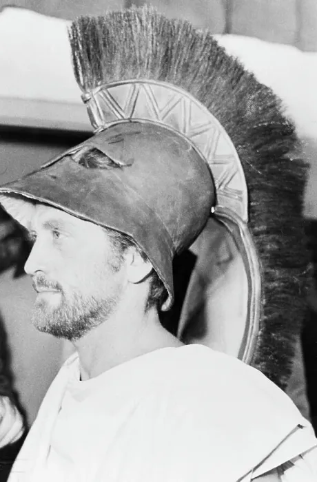 Framed Print : Profile of Kirk Douglas Wearing War Helmet
