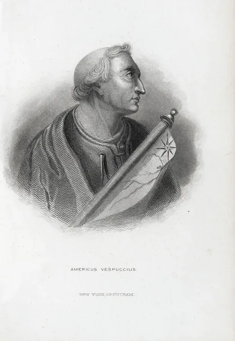 Framed Print : Profile Portrait of Amerigo Vespucci Holding a Map Framed Print : Profile Portrait of Amerigo Vespucci Holding a Map