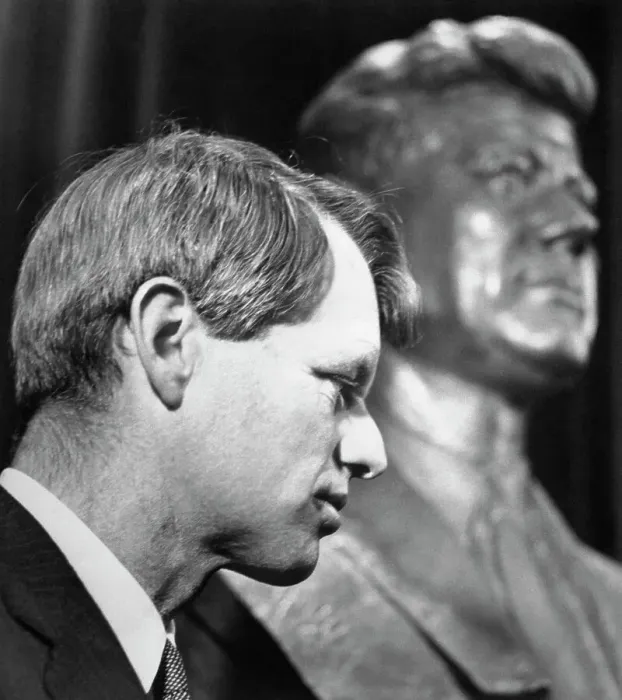Framed Print : Profile of Robert F. Kennedy Next to Bust of John F. Kennedy Framed Print : Profile of Robert F. Kennedy Next to Bust of John F. Kennedy