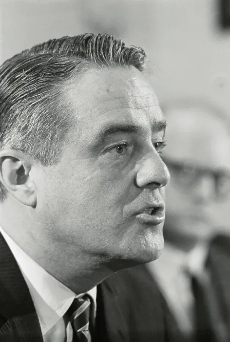 Framed Print : Profile of Sargent Shriver Refuting Charges of Mismanagement