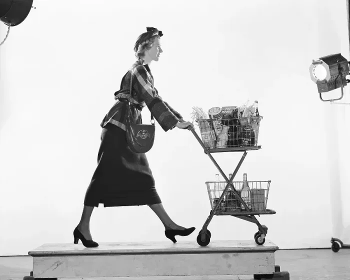 Framed Print : Profile of Woman Pushing a Shopping Cart Framed Print : Profile of Woman Pushing a Shopping Cart