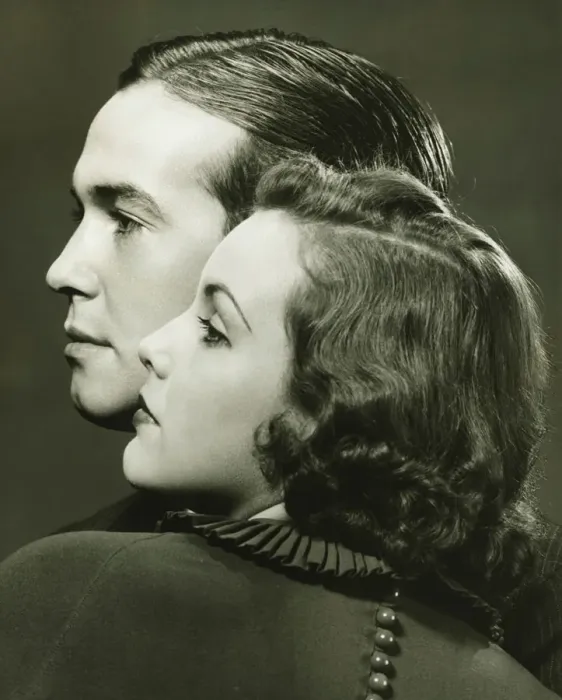 Framed Print : Profiles of couple posing in studio, (B&W), close-up, portrait