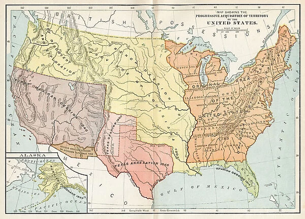Progessive adquisition of territory by the United States map 1895