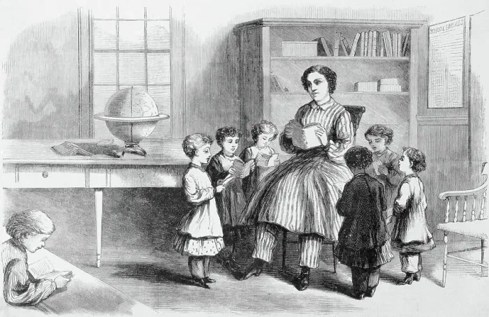Framed Print : Progressive Teacher Reading to Children Framed Print : Progressive Teacher Reading to Children