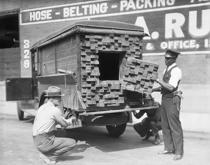 Framed Print : Prohibition Agents Inspecting Bootleggers Truck Framed Print : Prohibition Agents Inspecting Bootleggers Truck