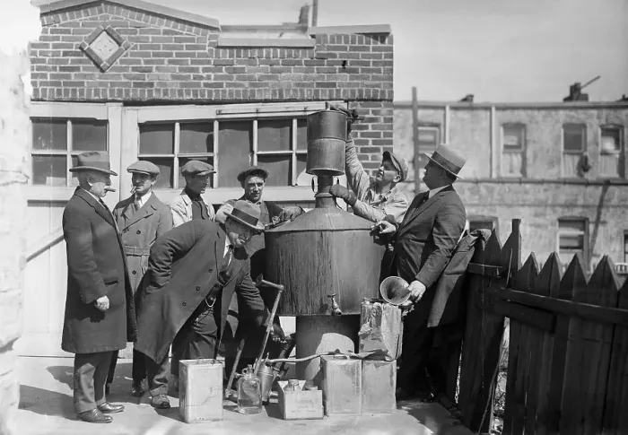 Framed Print : Prohibition Authorities with Captured Still in New York City Framed Print : Prohibition Authorities with Captured Still in New York City